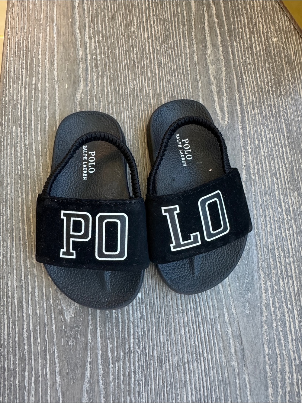 Polo by Ralph Lauren Black Kids POLO Slide Sandals with White Logo